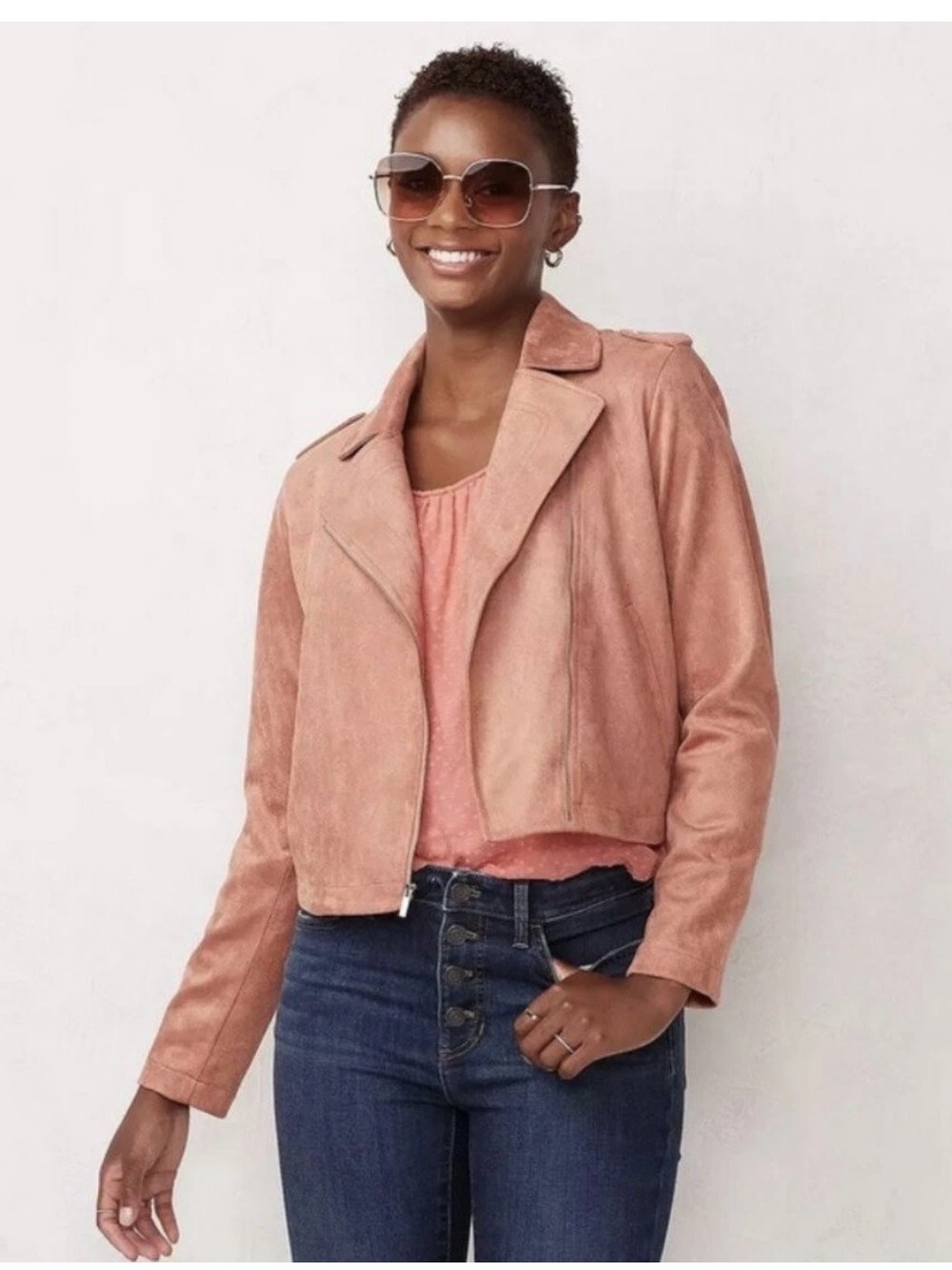 LC Lauren Conrad Mauve Faux Suede Moto Jacket Size L